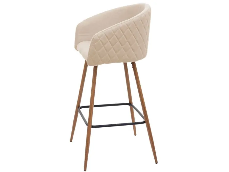 PROREGAL 2er-Set Barhocker Sitzhöhe 74cm Metall Holzoptik Stoff/Textil Creme-Beige Barstuhl Tresenhocker Küchenhocker Mit Lehne