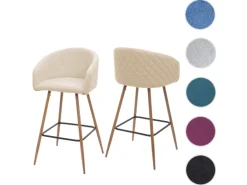 PROREGAL 2er-Set Barhocker Sitzhöhe 74cm Metall Holzoptik Stoff/Textil Creme-Beige Barstuhl Tresenhocker Küchenhocker Mit Lehne