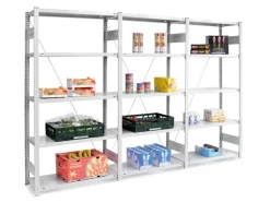 PROREGAL Lebensmittel Fachbodenregal Stecksystem T-Profil Grundregal HxBxT 300 x 100 x 60 cm 7 Ebenen Fachlast 140 kg Hygienische Beschichtung Weiß