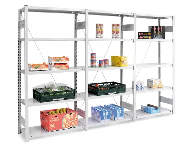 PROREGAL Lebensmittel Fachbodenregal Stecksystem T-Profil Grundregal HxBxT 300 x 100 x 40 cm 7 Ebenen Fachlast 145 kg Hygienische Beschichtung Weiß