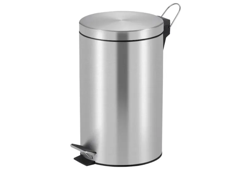 PROREGAL Runder Tretabfallsammler Mit Herausnehmbaren Kunststoff Inneneimer 12 Liter HxBxT 40 x 29,5 x 25,5 cm Matt Silber