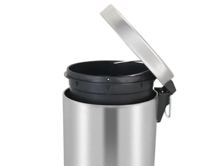 PROREGAL Runder Tretabfallsammler Mit Herausnehmbaren Kunststoff Inneneimer 12 Liter HxBxT 40 x 29,5 x 25,5 cm Matt Silber
