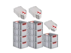 PROREGAL Spar Set 10x Eurobox Nextgen Color Mit Scharnierdeckel & Schiebeschnappverschlüssen HxBxT 22 x 30 x 40 cm  Griffe Rot Offen Glatter Boden