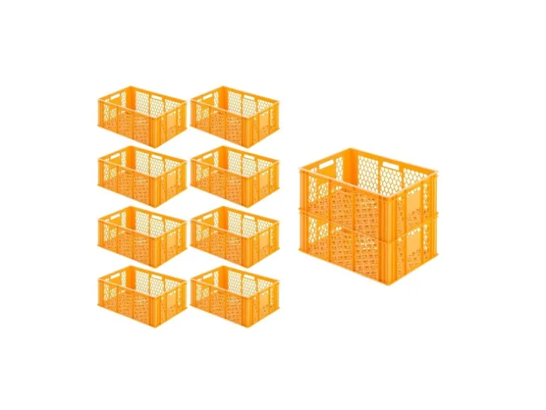 PROREGAL SparSet 10x Eurobehälter Bäcker- und Konditorenkasten HxBxT 25 x 40 x 60 49 Liter Gelb-Orange Brötchenkiste Stapelbare Bäckerkiste