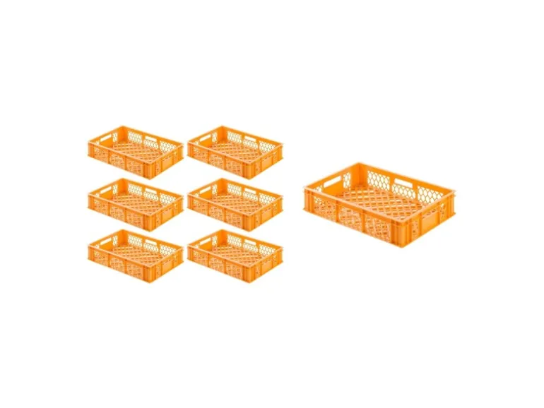 PROREGAL SuperSparSet 7 x Eurobehälter Bäcker- und Konditorenkasten HxBxT 13 x 40 x 60 24 Liter Gelb-Orange Brötchenkiste Stapelbare Bäckerkiste