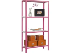 PROREGAL Wohnregal Living Koala Metal mit 4 Fachböden HxBxT 160 x 80 x 30 cm Fachlast 150 kg Rosa/Weiß