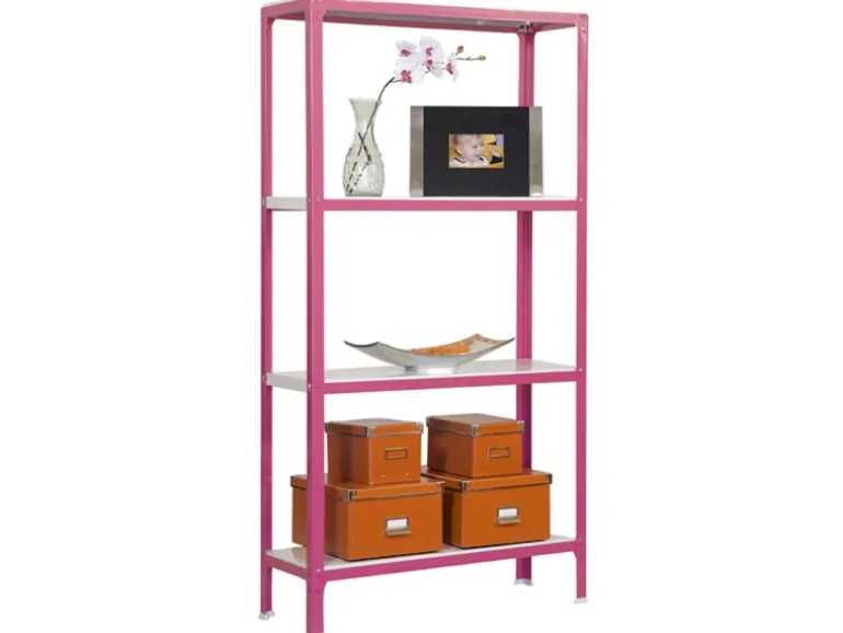 PROREGAL Wohnregal Living Koala Metal mit 4 Fachböden HxBxT 160 x 80 x 30 cm Fachlast 150 kg Rosa/Weiß