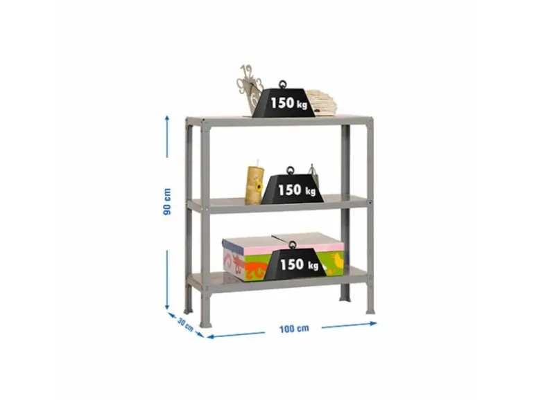 PROREGAL Wohnregal Living Koala Metal mit 3 Fachböden HxBxT 90 x 100 x 30 cm Fachlast 150 kg Grau/Grau