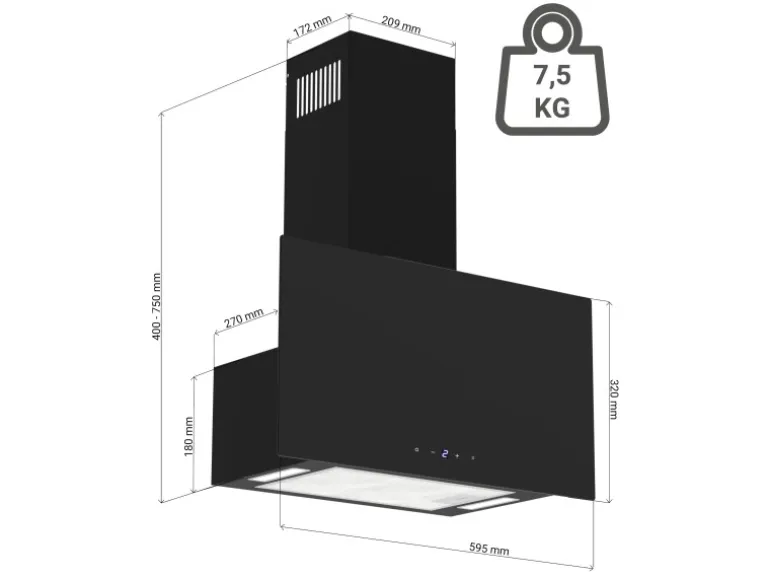 Respekta Dunstabzugshaube Lio Kopffrei 93 cm x 59,5 cm x 27 cm Schwarz