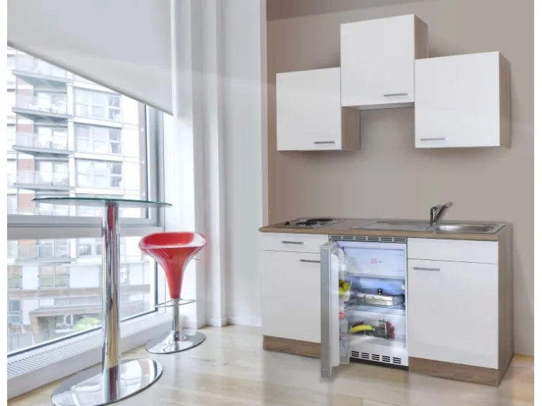 Respekta Economy Küchenzeile 150 cm Weiß-Eiche Sägerau Nachbildung