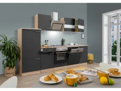 Respekta Economy Küchenzeile KB280ESGS 280 cm Grau-Eiche Sägerau