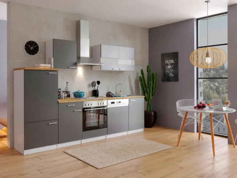 Respekta Economy Küchenzeile KB280WG 280 cm Grau-Weiß