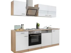 Respekta Economy Küchenzeile KB220ESWS 220 cm Weiß-Eiche Sägerau