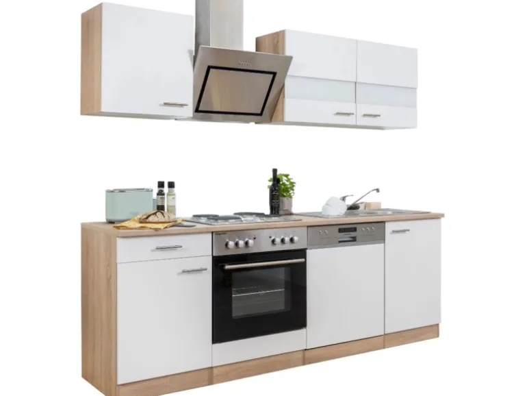 Respekta Economy Küchenzeile KB220ESWS 220 cm Weiß-Eiche Sägerau