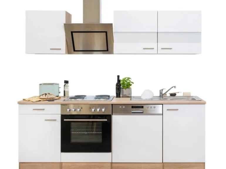 Respekta Economy Küchenzeile KB220ESWS 220 cm Weiß-Eiche Sägerau