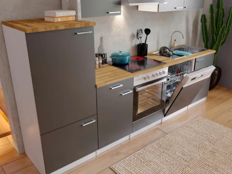 Respekta Economy Küchenzeile KB280WGC 280 cm Grau-Weiß