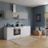 Respekta Economy Küchenzeile KB220WWBSC 220 cm Weiß-Beton Optik