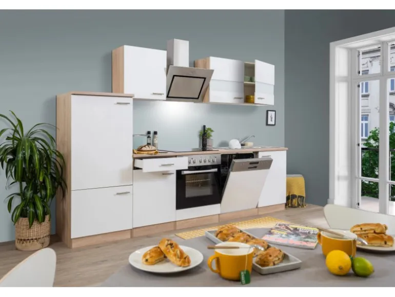 Respekta Economy Küchenzeile KB280ESWSC 280 cm Weiß-Eiche Sägerau