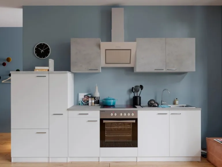 Respekta Economy Küchenzeile KB300WWBSC 300 cm Weiß-Beton Optik