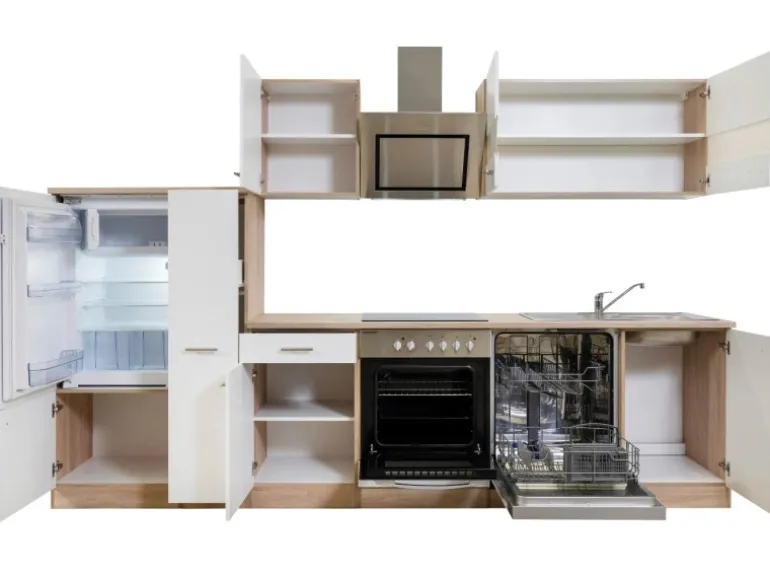 Respekta Economy Küchenzeile KB310ESWSC 310 cm Weiß-Eiche Sägerau