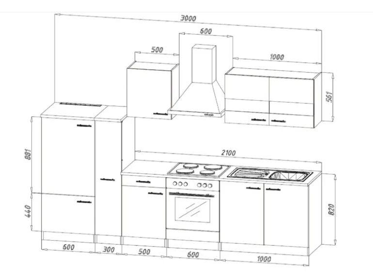 Respekta Economy Küchenzeile KB300ESGSC 300 cm Grau-Eiche Sägerau