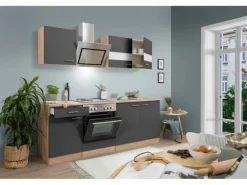 Respekta Economy Küchenzeile KB210ESGS 210 cm Grau-Eiche Sägerau