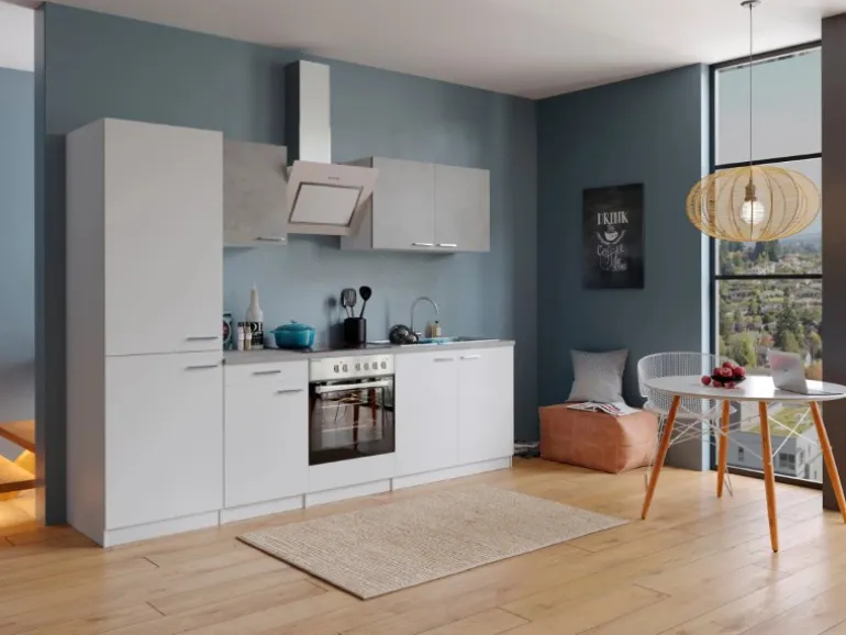 Respekta Economy Küchenzeile KB270WWBSCGKE178 270 cm Weiß-Beton Optik