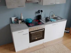Respekta Economy Küchenzeile KB210WWBSC 210 cm Weiß-Beton Optik
