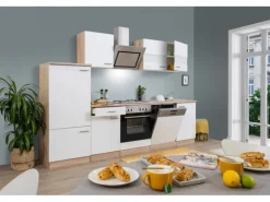 Respekta Economy Küchenzeile KB280ESWS 280 cm Weiß-Eiche Sägerau