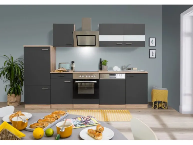 Respekta Economy Küchenzeile KB280ESGSC 280 cm Grau-Eiche Sägerau
