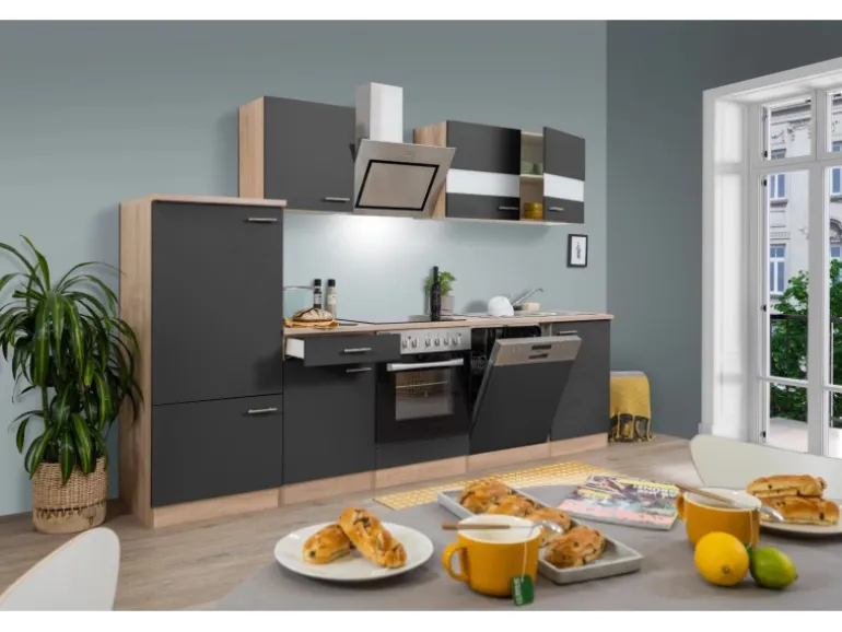 Respekta Economy Küchenzeile KB280ESGSC 280 cm Grau-Eiche Sägerau