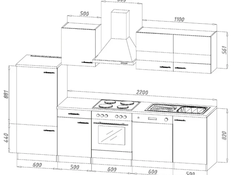 Respekta Economy Küchenzeile KB280ESGSC 280 cm Grau-Eiche Sägerau