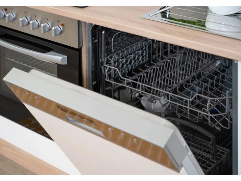 Respekta Economy Küchenzeile KB220ESWSC 220 cm Weiß-Eiche Sägerau Glänzend