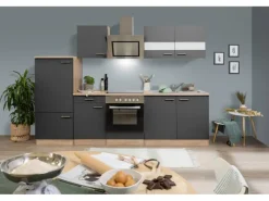 Respekta Economy Küchenzeile KB270ESGSC 270 cm Grau-Eiche Sägerau