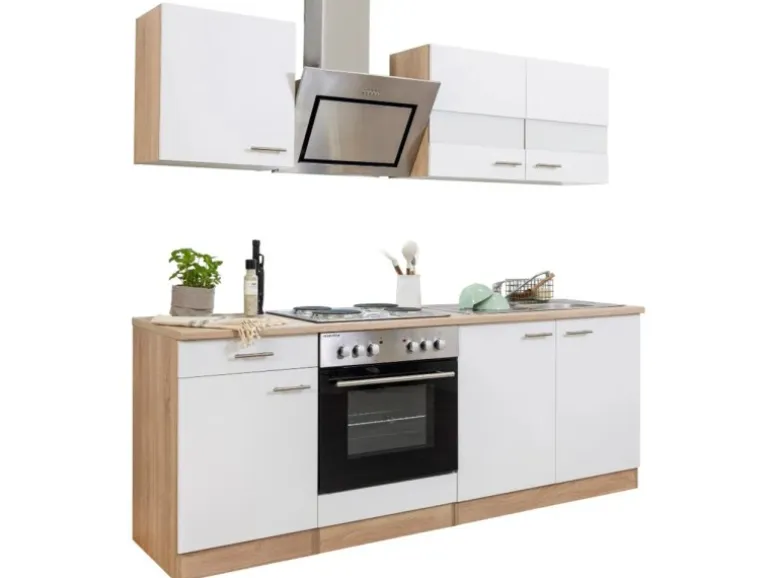 Respekta Economy Küchenzeile KB210ESWS 210 cm Weiß-Eiche Sägerau