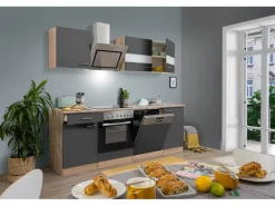 Respekta Economy Küchenzeile KB220ESGSC 220 cm Grau-Eiche Sägerau Glänzend
