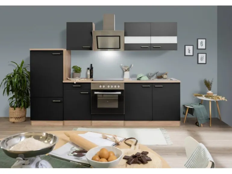 Respekta Economy Küchenzeile KB270ESSSC 270 cm Schwarz-Eiche Sägerau