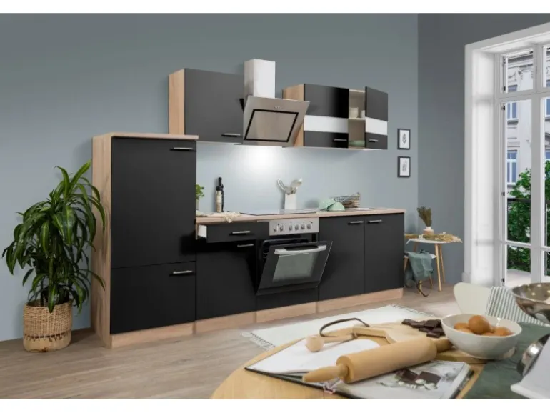 Respekta Economy Küchenzeile KB270ESSSC 270 cm Schwarz-Eiche Sägerau