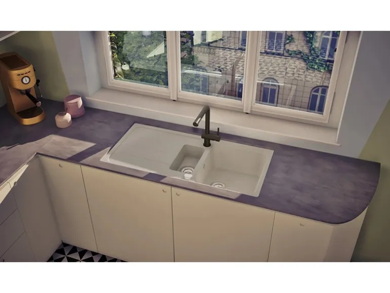 Respekta Einbauspüle Massivgranit Austin 100 cm x 50 cm mit Zusatzbecken Weiß