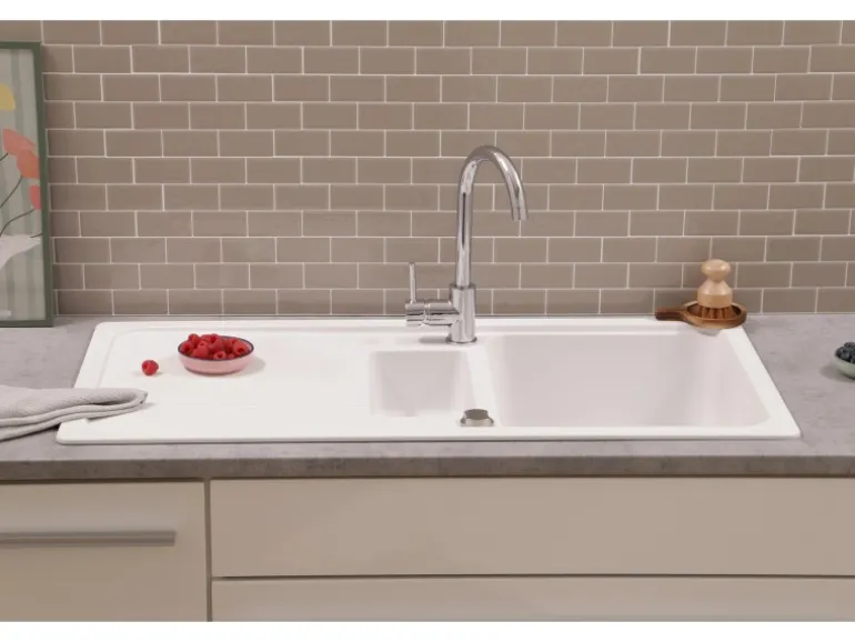 Respekta Einbauspüle Massivgranit Austin 100 cm x 50 cm mit Zusatzbecken Weiß