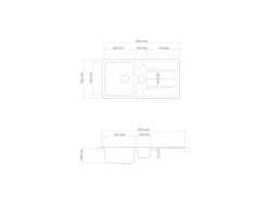 Respekta Einbauspüle Massivgranit Austin 100 cm x 50 cm mit Zusatzbecken Grau
