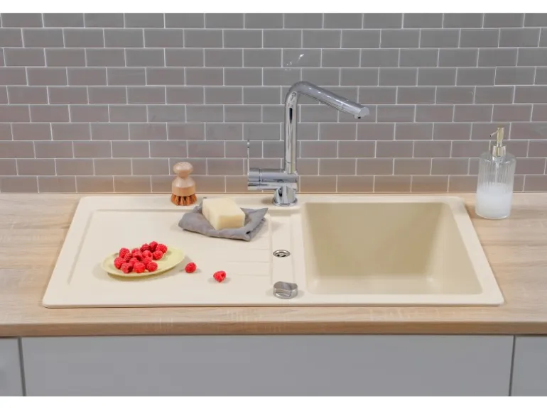 Respekta Einbauspüle Massivgranit Austin 86 cm x 50 cm Vanille