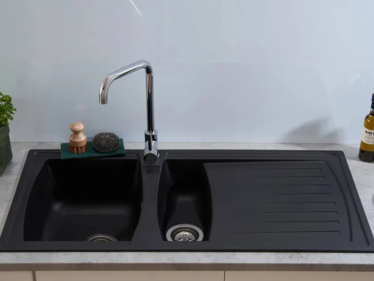 Respekta Einbauspüle Mineralite Boston mit Restebecken 100 cm x 50 cm Schwarz