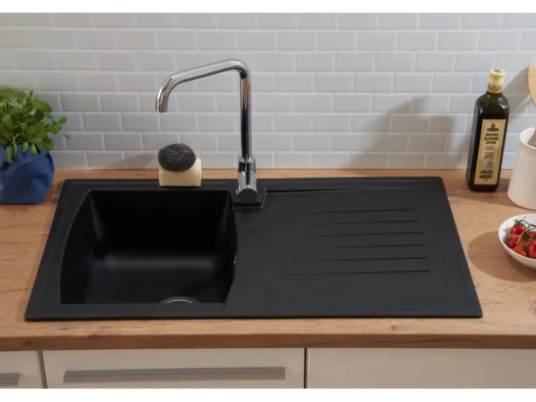 Respekta Einbauspüle Mineralite Boston 86 cm x 50 cm Schwarz