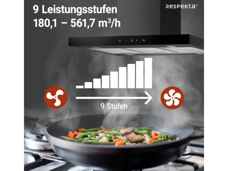 Respekta Inselhaube Cara mit Glasfront 65 cm x 89,5 cm x 60 cm Schwarz