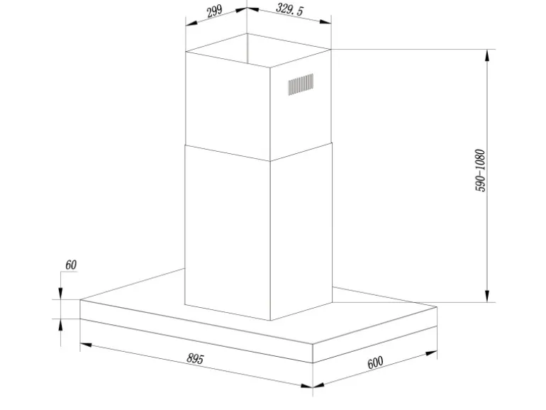 Respekta Inselhaube Cara mit Glasfront 65 cm x 89,5 cm x 60 cm Schwarz