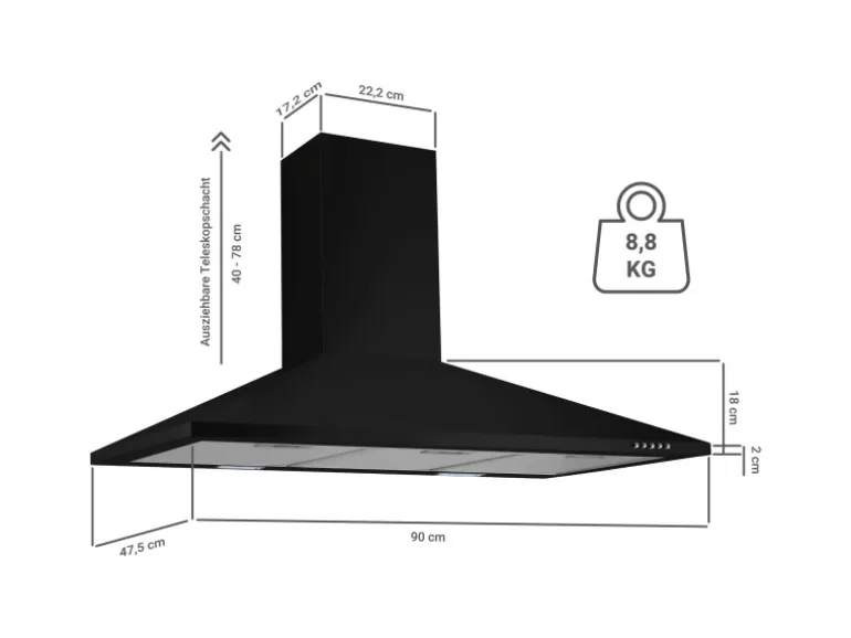 Respekta Kaminhaube Karena Schwarz 90 cm