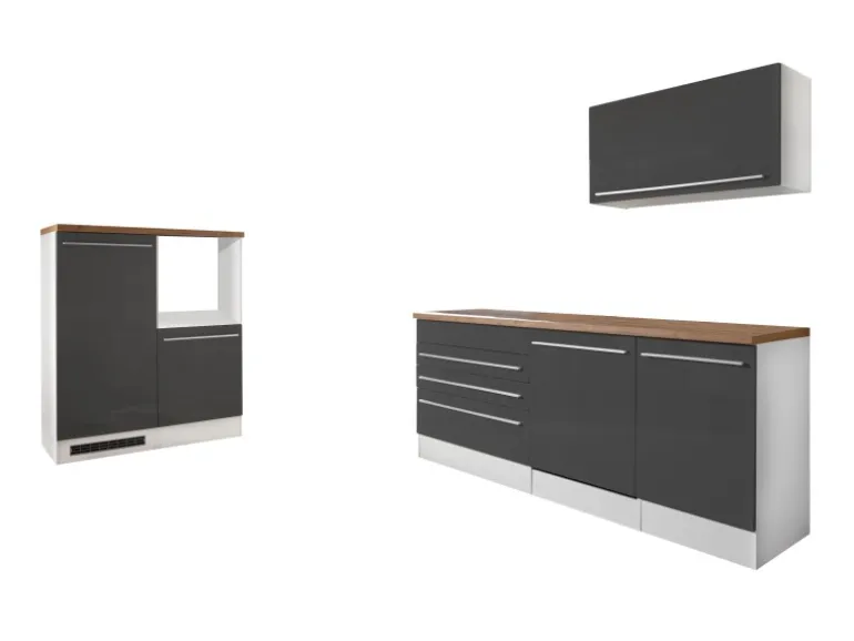 Respekta Küchenblock Gabriel LBBERP320HWGC ohne E-Geräte 320 cm Grau Hochglanz