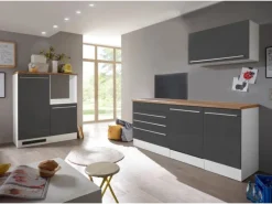 Respekta Küchenblock Gabriel LBBERP320HWGC ohne E-Geräte 320 cm Grau Hochglanz