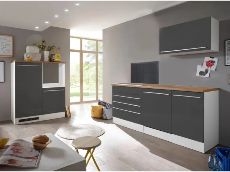 Respekta Küchenblock Gabriel LBBERP320HWGC ohne E-Geräte 320 cm Grau Hochglanz